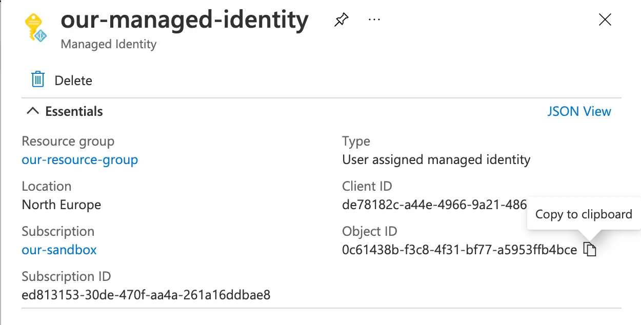 Managed Identity object id