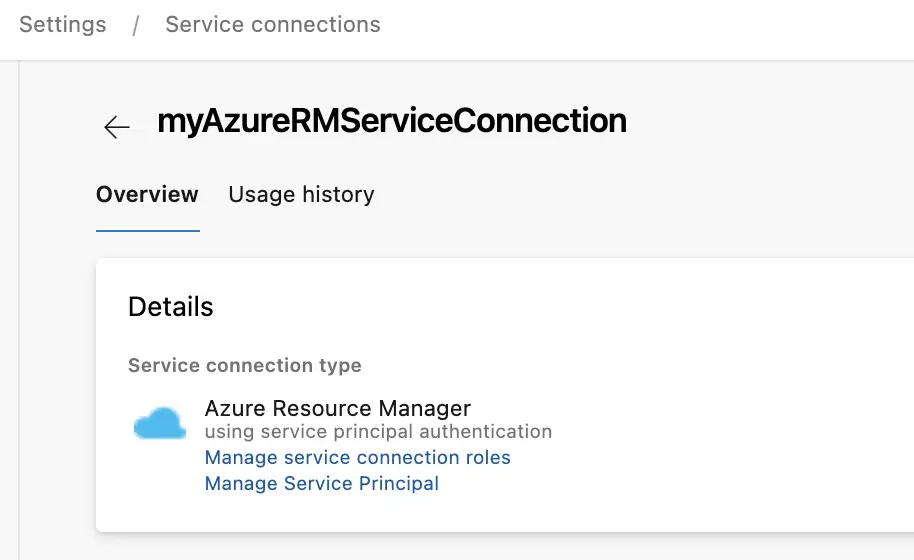 Screenshot of the service connection in Azure DevOps