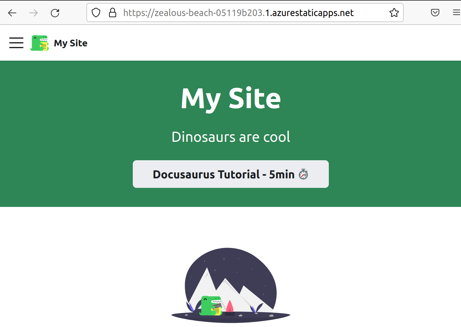 screenshot of Docusaurus site deployed to Azure Static Web Apps
