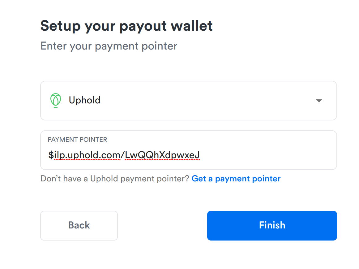 screenshot of entering my uphold payment pointer into my coil account