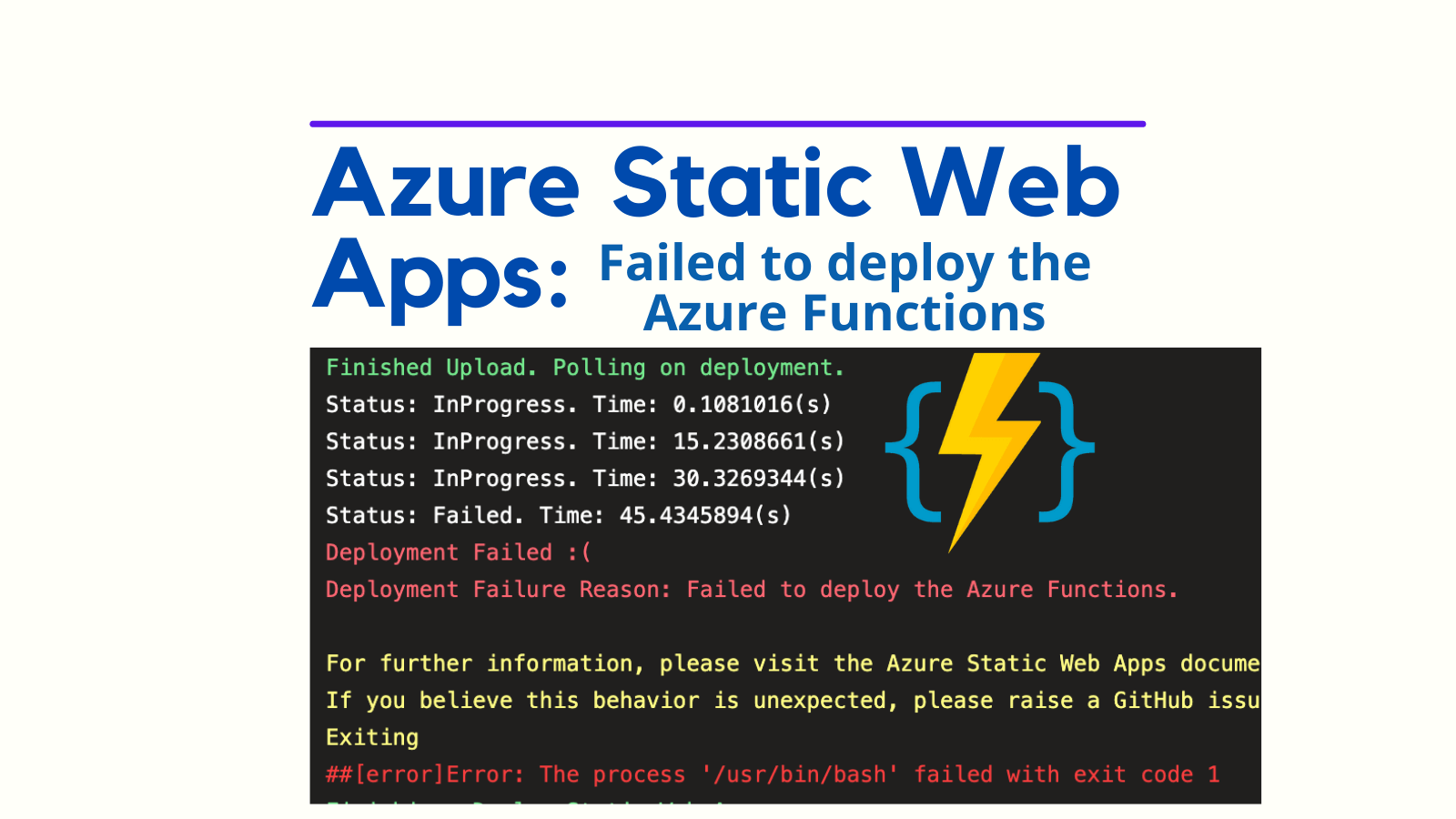 title image reading &quot;Azure Static Web Apps: Failed to deploy the Azure Functions&quot; with an Azure Functions logo
