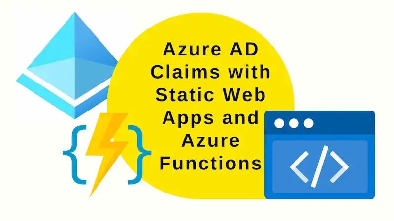 title image reading &quot;Azure AD Claims with Static Web Apps and Azure Functions&quot; with Azure AD, Azure Functions and Static Web App logos